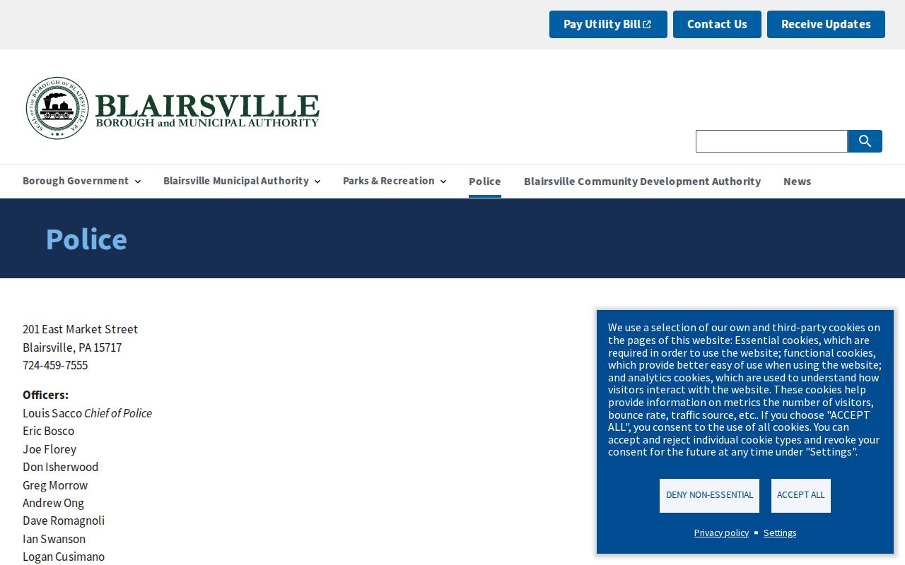 Blairsville criminal records contact page for Blairsville Borough Police