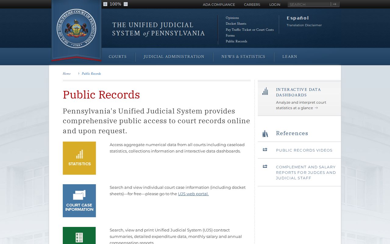 Pennsylvania judicial public records rules for Blairsville criminal court records