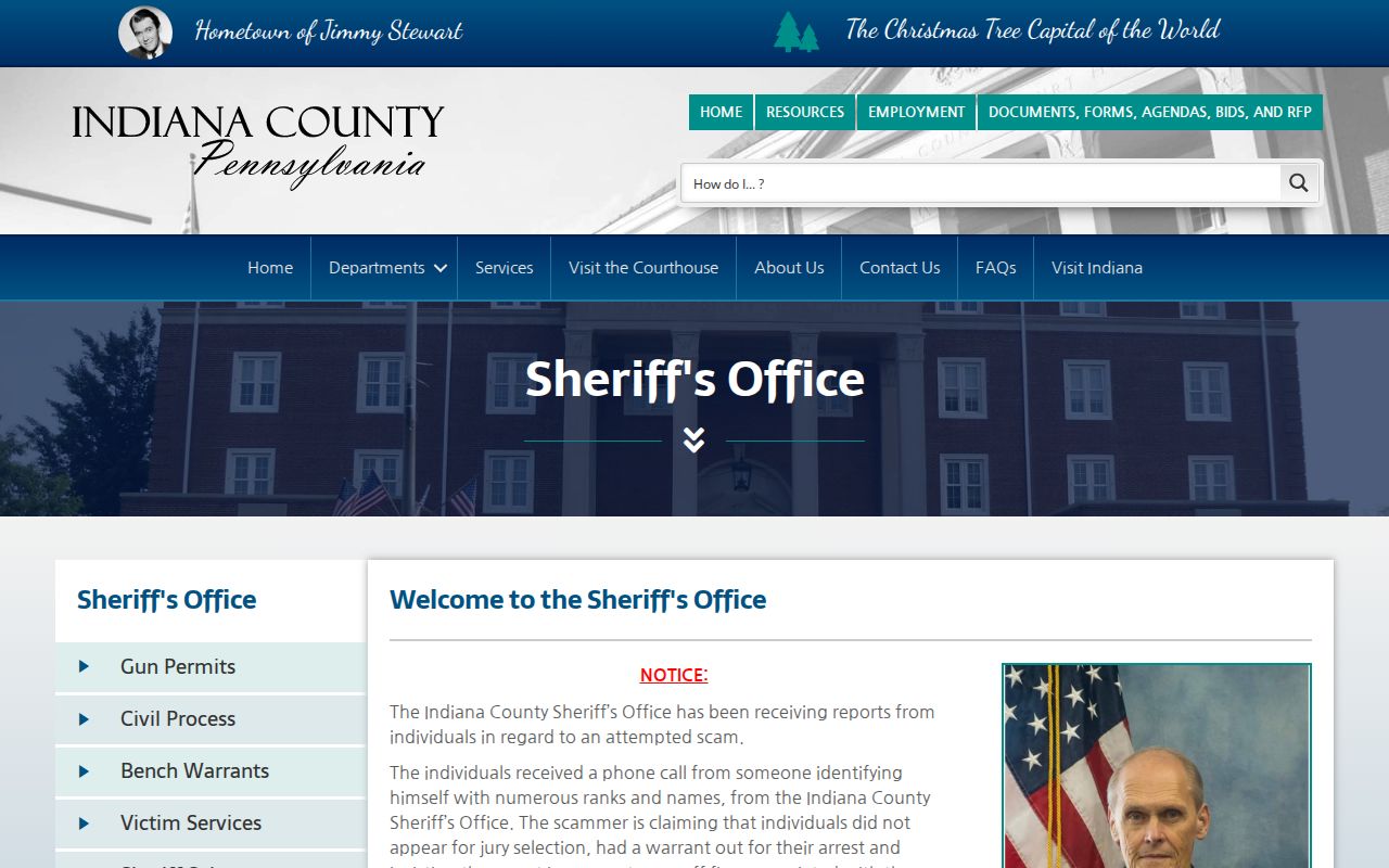 Indiana County arrest records and Sheriff warrant duties
