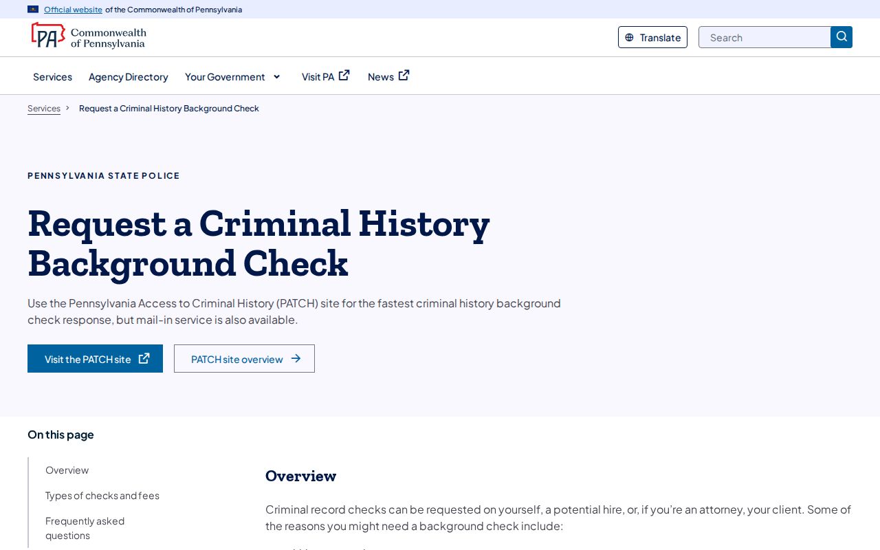 Indiana County criminal history request options from Pennsylvania State Police
