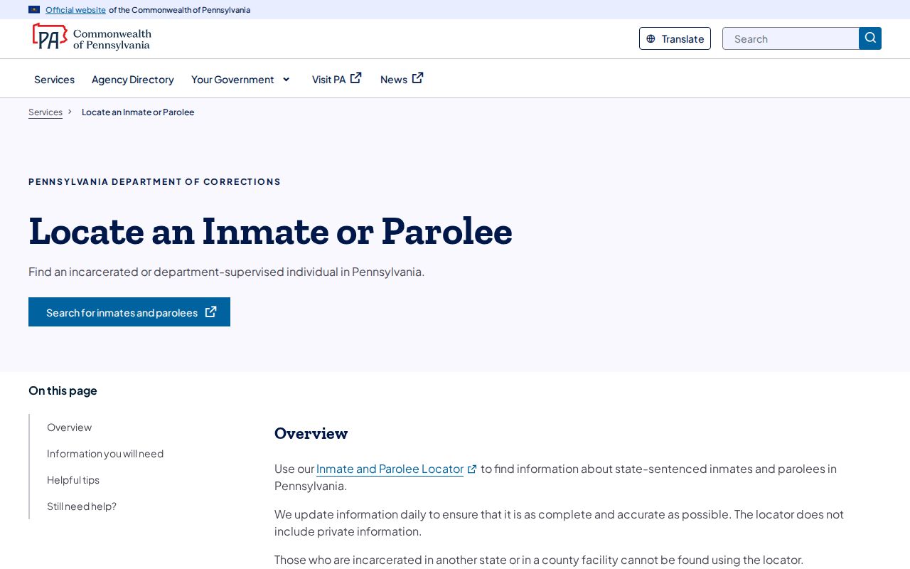 Pennsylvania DOC guidance for Indiana County inmate and parole records