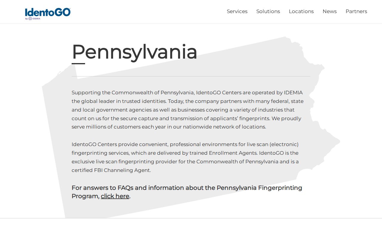 IdentoGO Pennsylvania fingerprint locator for Indiana County record checks