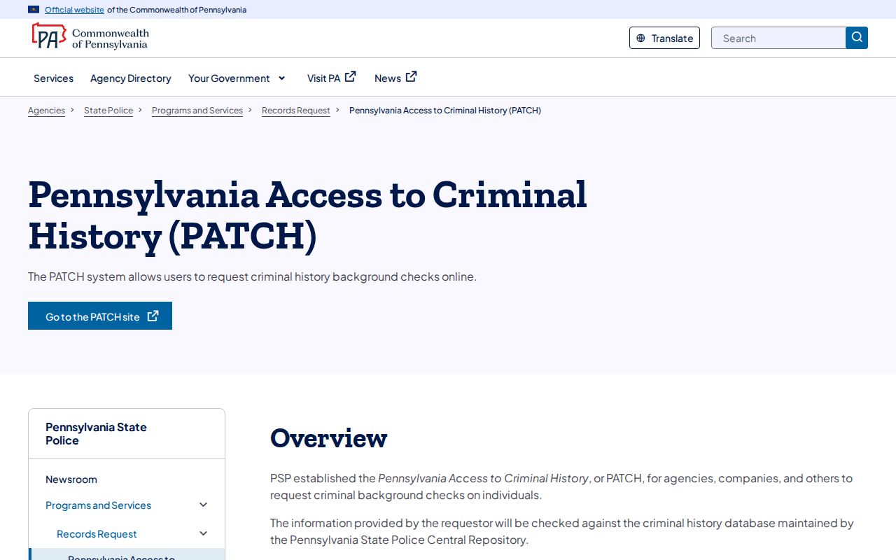 Pennsylvania State Police PATCH outcome guidance for Indiana County criminal history